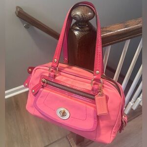 Coach Pink Vintage Handbag with Cream Interior and Pink Accents